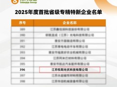 高光时刻 | 阳光能源悦阳基地荣膺2025年度首批省级专精特新企业